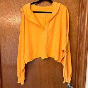 aerie bright orange pullover cropped hoodie